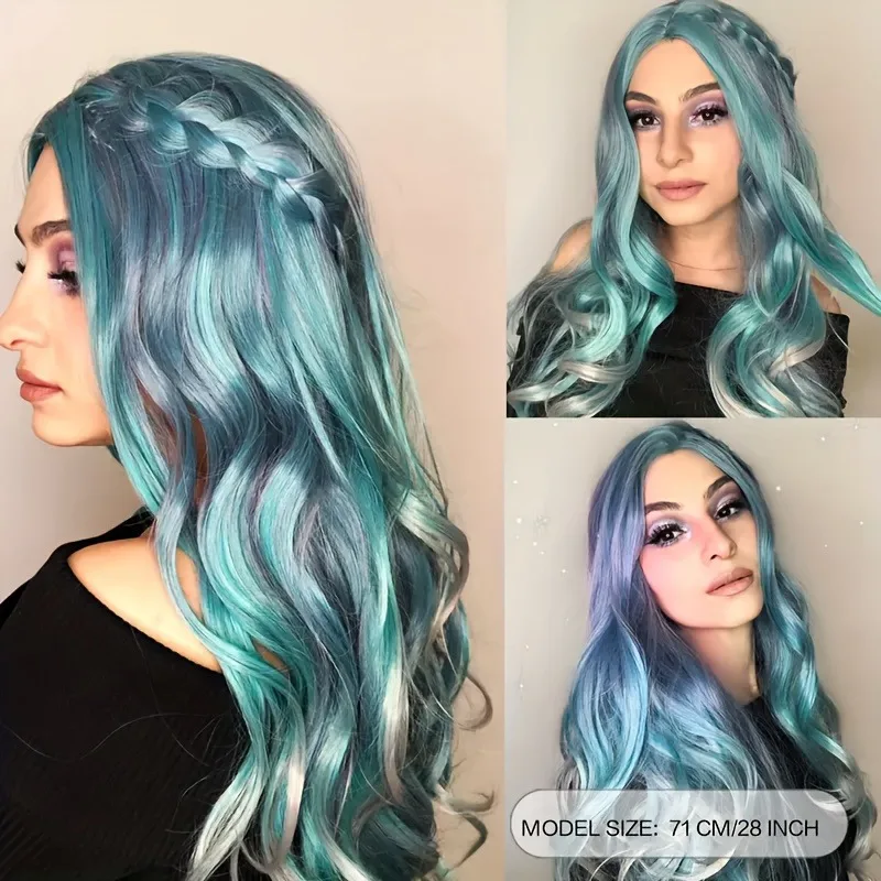 Gradient color synthetic wig cosplay anime wig COS Harajuku style colorful long curly hair headgear lolita image 5