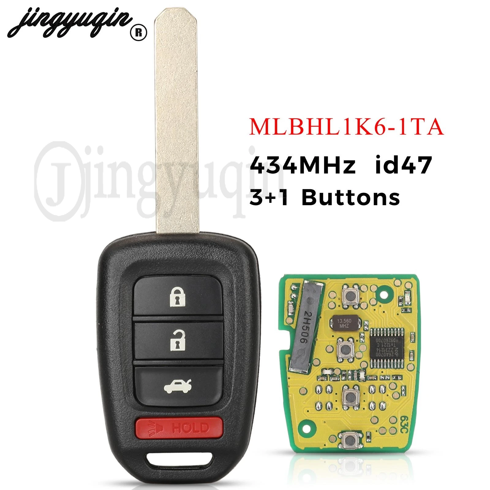 

jingyuqin MLBHL1K6-1TA Remote Car Key 434Mhz For Honda City XRV CIVIC ACCORD CRV 2013- Fob ID47 Chip 4 Buttons