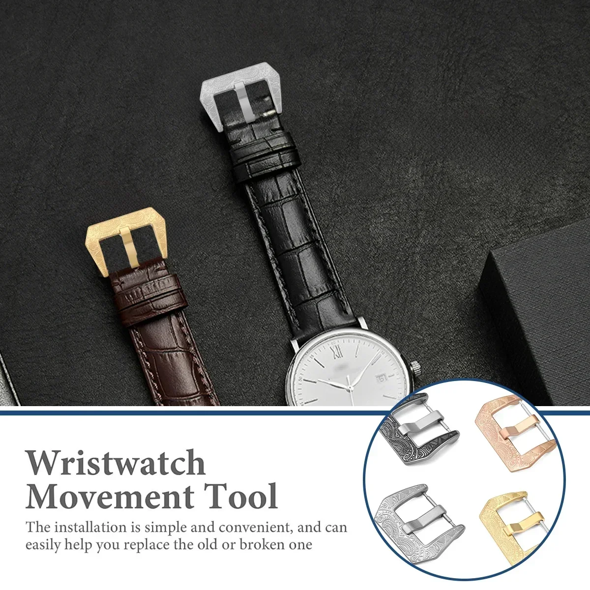 18Mm 20Mm 22Mm 24Mm Gesper Baja Tahan Karat Gesper Ukir Pria Aksesori Tali Jam Tangan Disikat Logam Gesper Pin Emas Perak Hitam