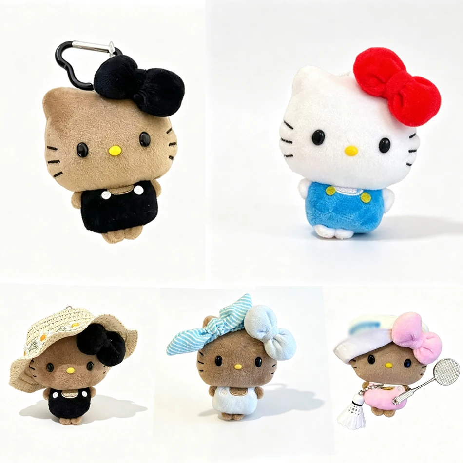 Colgante de peluche de Hello Kitty, lindo llavero marrón claro, accesorio de muñeco de peluche suave, mini figura de moda, regalo