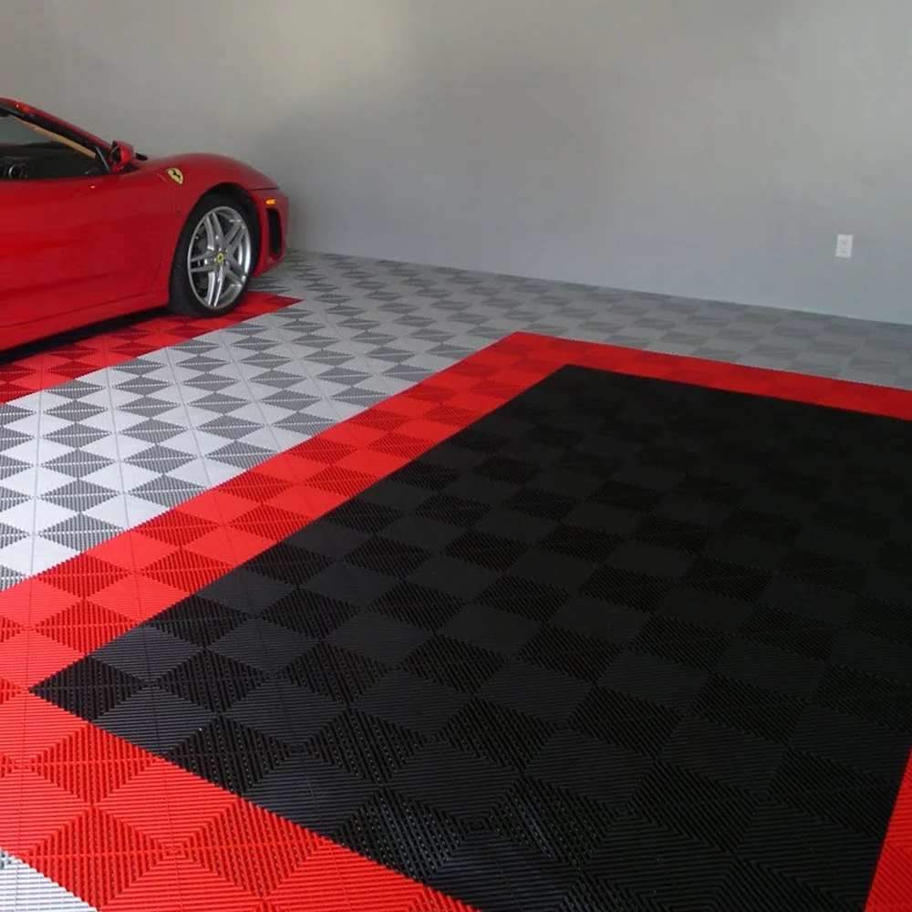 Plastic Garage Floor Mats, Eco Friendly, Anti UV and Anti Oxidant, Black Tile, Modular, Car Wash