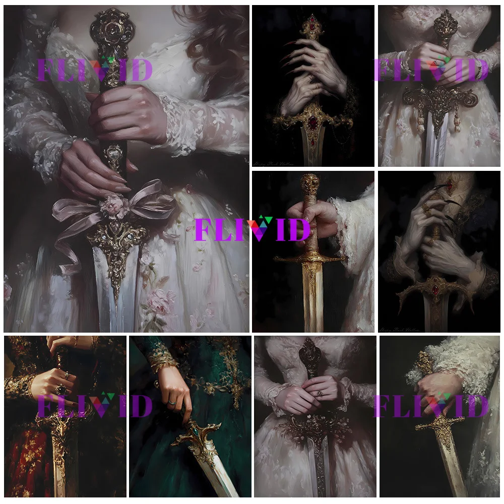 

Dark Academia Sword Art Print Medieval Knight,Poster Vampire Sword Moody,Wall Art Canvas Painting,Baroque Gothic Home Decor