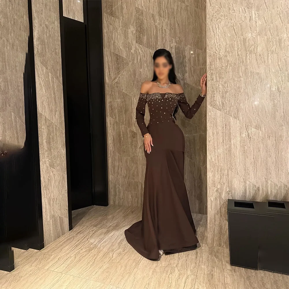 

Elegant Evening Dresses Formal Party Prom Gowns Off-Shoulder Floor-Length A-Line Sequined Evening Prom Dresses Customized