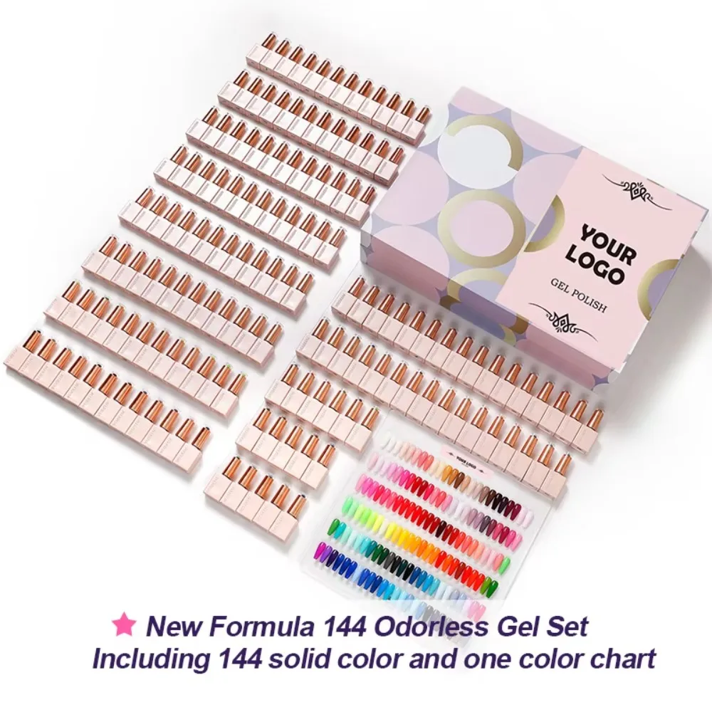 Gel Nail Polish OEM Bottles and Box Nail Gel UV/LED Professional 144 Colors Set