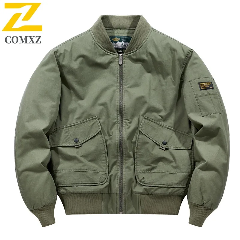 سترة COMXZ 2025 للرجال من القطن سترة شتوية كلاسيكية الطراز كبيرة الحجم ملابس عمل أمريكية غير رسمية للشباب معطف بيسبول