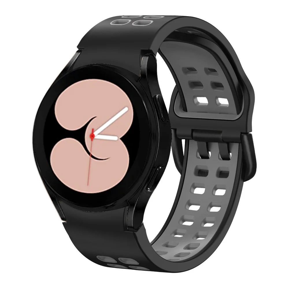 Correia de Silicone Dupla Fivela para Samsung Galaxy Watch, Pulseira, 7, 6, 5, 4, 6, 4, 6, 5 Pro, 44mm, 40mm, 45mm, Clássico, 47 milímetros, 43 milímetros, 46 milímetros