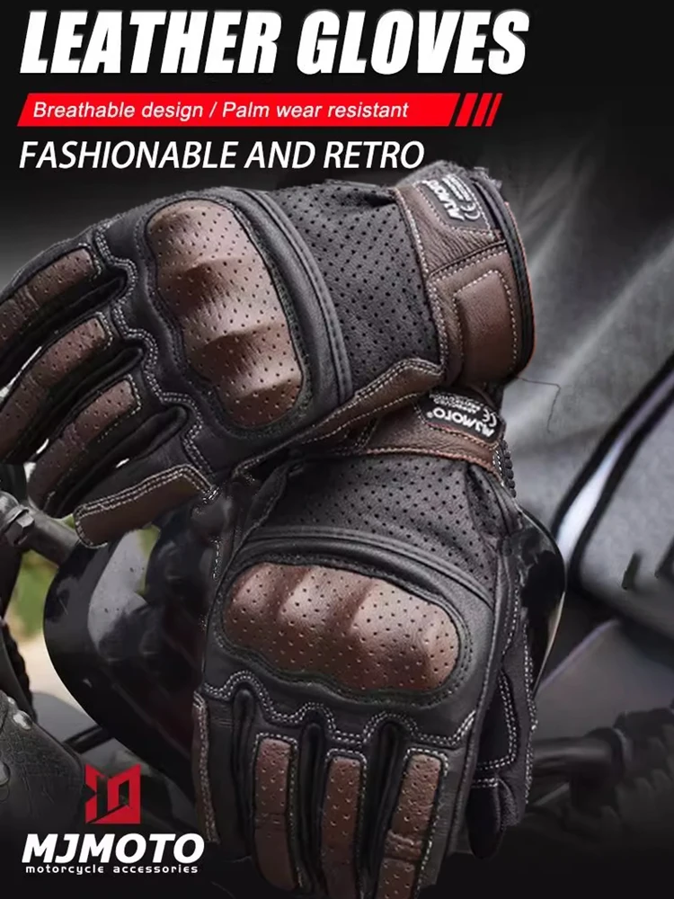 

MJMOTO винтажные кожаные мотоциклетные перчатки, аксессуары для альпинизма на открытом воздухе, езда на мотоцикле, сенсорный экран, мотокросс, мотогонки, байкер