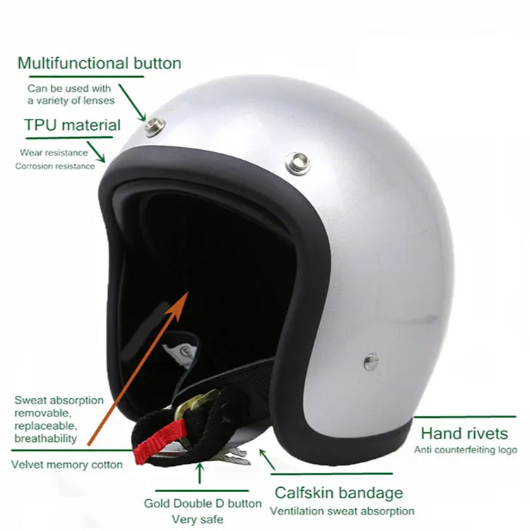 Japanischer Korea-Stil Open Face Motorradhelm Vintage 500TX Retro Scooter Riding 3/4 Jet Casco Moto Capacete BLD – Detail 2