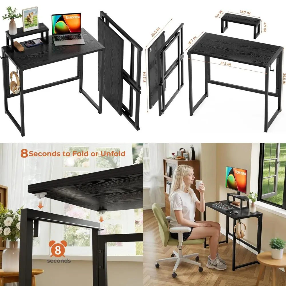 

Компактный складной стол 31,5 дюйма с подставкой для монитора — компактный письменный стол для домашнего офиса