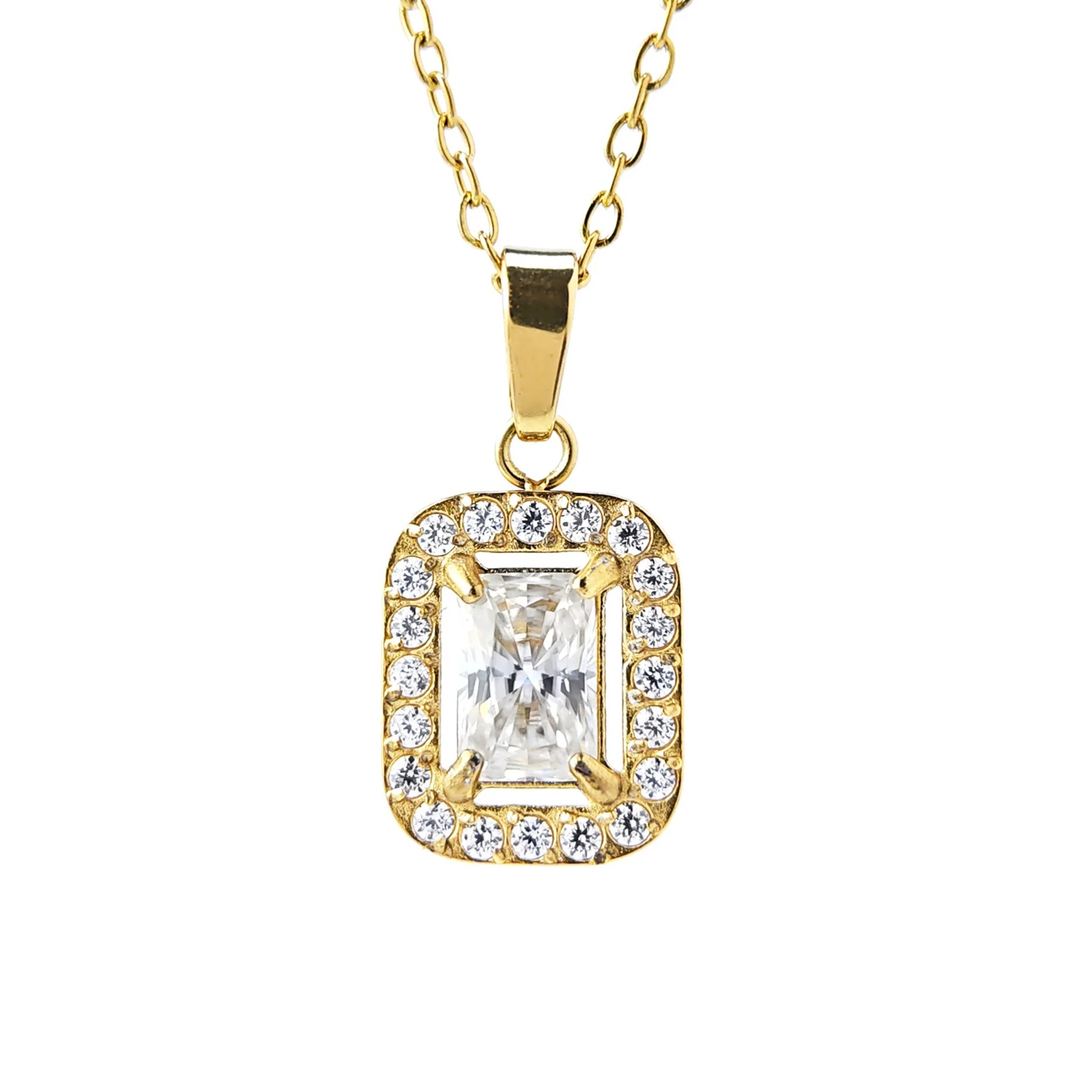 

1pc 0.8Carat Radiant Cut Golden Rectangular Moissanite Pendant Necklace, Simplistic Yet Sophisticated Jewelry Gift