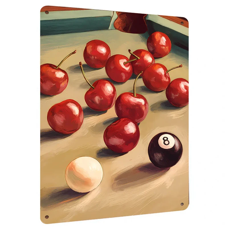 Vintage Cherry and Billiard Creative Metal Tin Sign Home Wall Decor Art Hanging for Living Room Dining Room