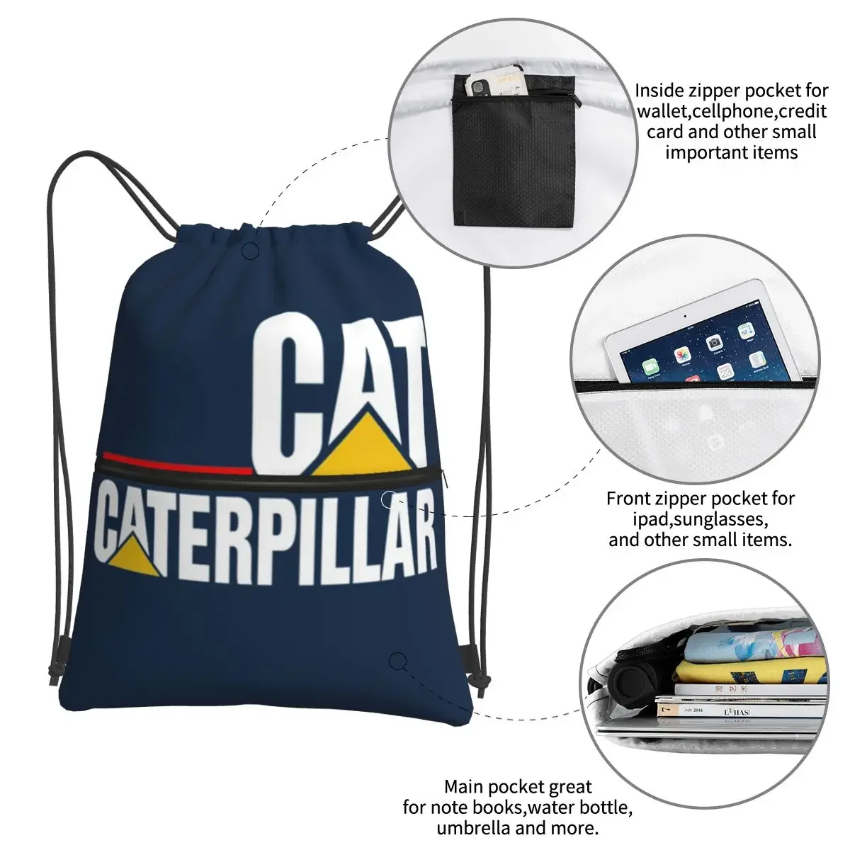 Mochilas portátiles con logotipo de Cat-caterpillar para hombre y mujer, bolso con cordón de moda, paquete de bolsillo, bolsas de almacenamiento para viajes, deporte