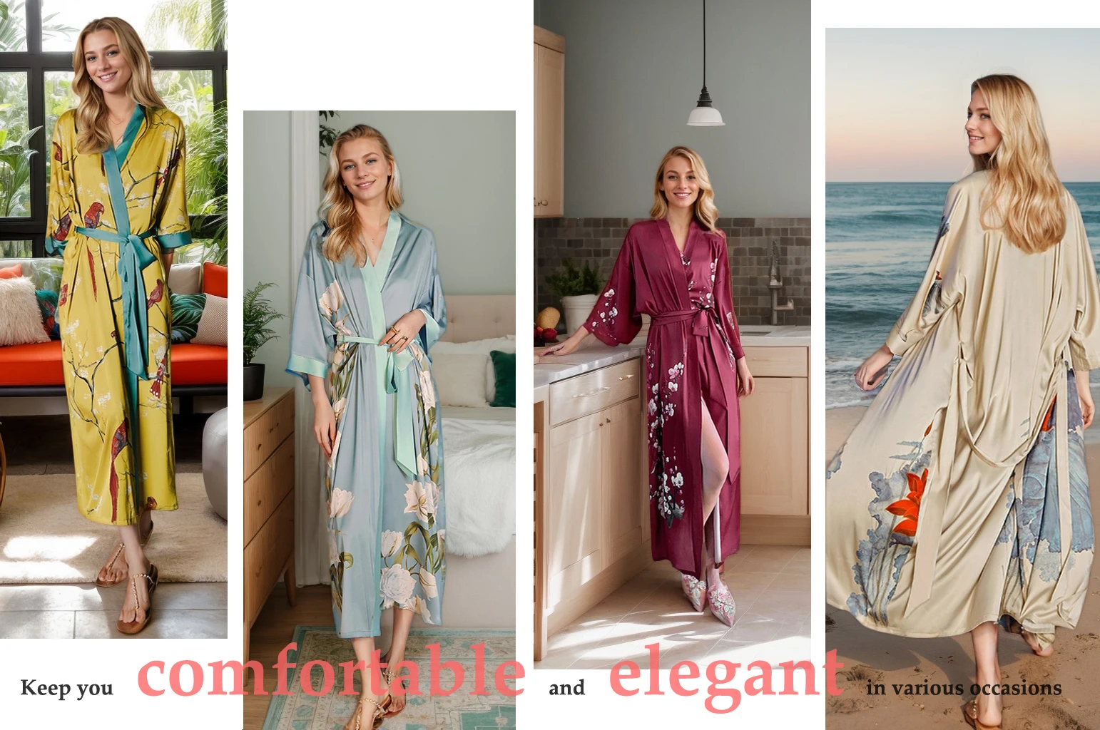 Daiwor Kout Silk Satin Robe for Women Long Japanese Kimono Robe Lightweight Soft Bathrobe Summer Luxury Dressing Gown