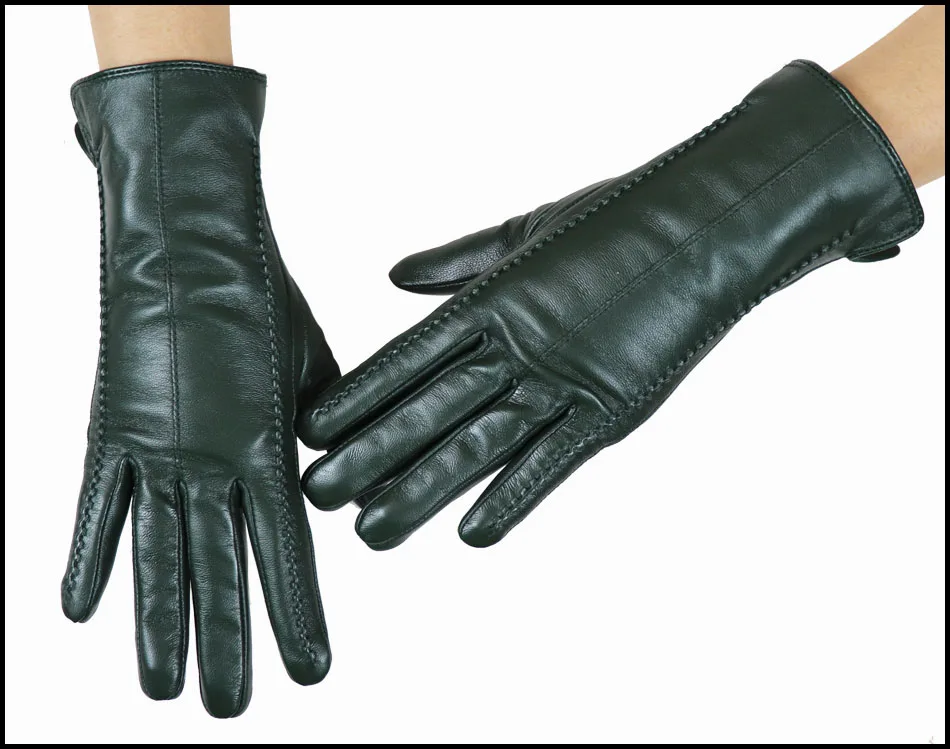 Leather gloves women's sheepskin flannel lining winter warmth high-grade black touch screen color leather gloves driving new