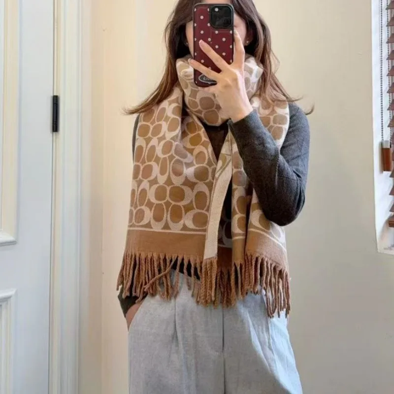 Écharpe d'hiver Double face épaisse en Faux cachemire pour femme, châle en peluche douce doublée de polaire avec longue frange, nouvelle collection 2025