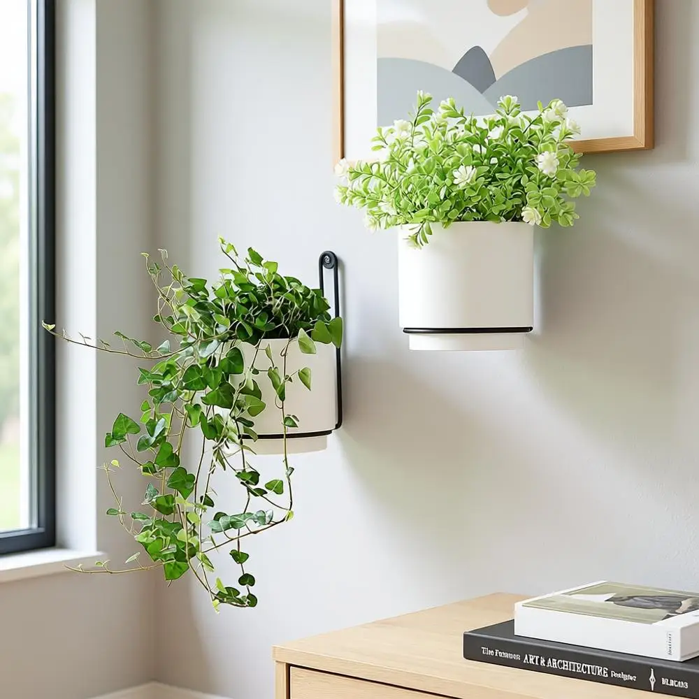 

White Metal Wall-Mounted Planter Vase for Indoor and Outdoor Plants, Minimalist Design, 5.91