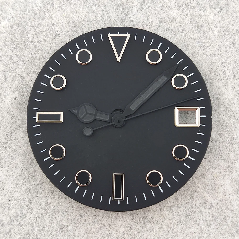 28.5mm NH35 Dial Matte Black Dial NH36 Dial With Hands NH35 Watch Accessories Combination Fits NH35/NH36 Movement Custom LOGO