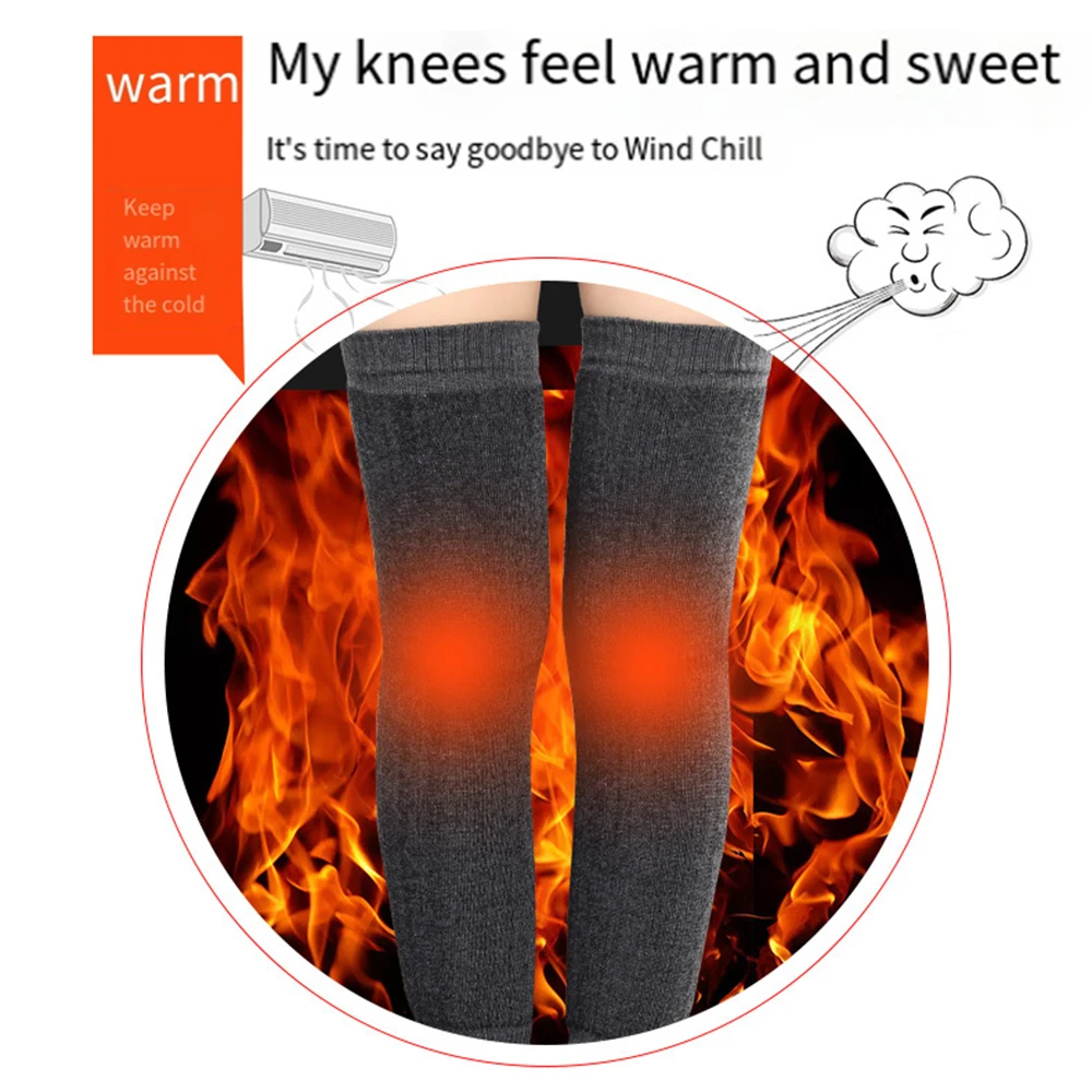 1 Paar Fleece Gebreide Warme Kniebeschermers Voor Dames Winterlegging Bedekken Beenwarmer Elastische Dikkere Kniebeschermer Verwarmde Kniebeschermers