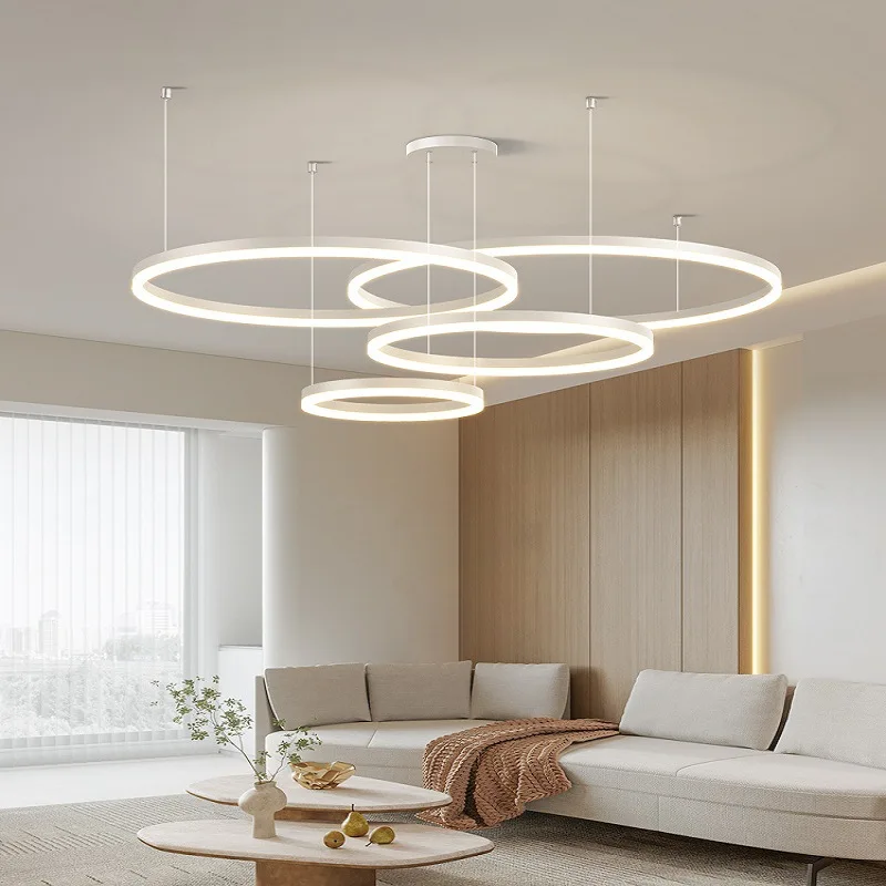 Modern LED ceiling chandelier. Circular pendant light. Suitable for restaurants, bedrooms, and villas. Indoor home lighting.