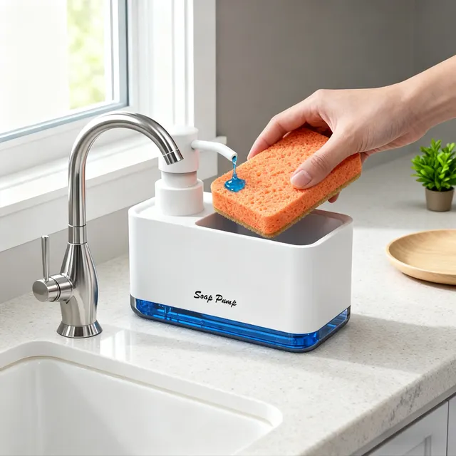 Dish Soap Dispenser with Integrated Sponge Holder