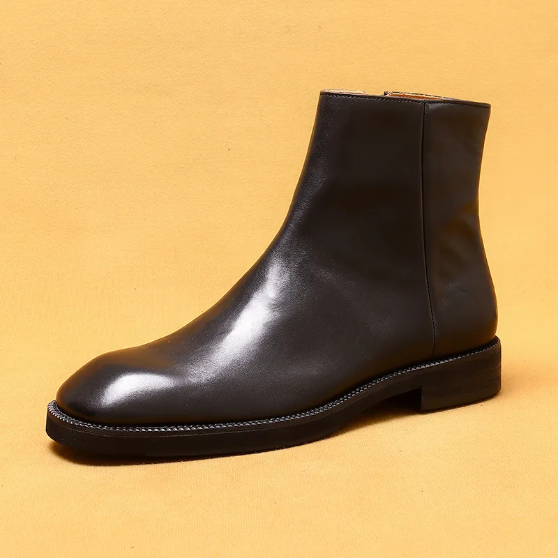 

Genuine Leather British Retro Boots Men Zipper Shoes Boot Cowhide