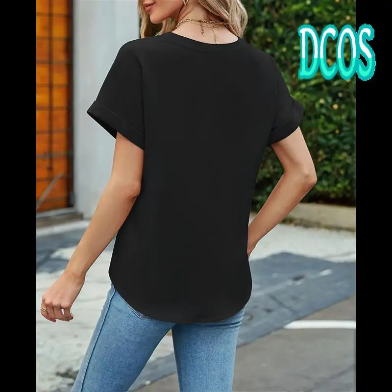 

DCOS-Womens Short Sleeve Shirts V Neck Collared Button Down Shirt Tops