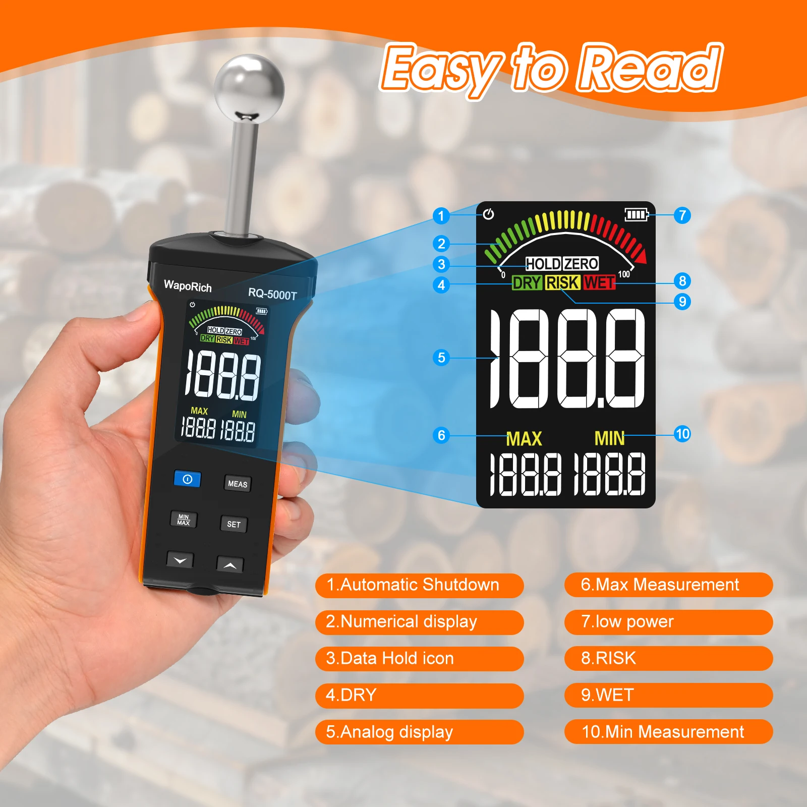 مقياس رطوبة الخشب، مقياس رطوبة بدون دبابيس للخشب، مستشعر رطوبة الحائط غير المتصل، جهاز اختبار الرطوبة الرقمي مع إنذار مسموع