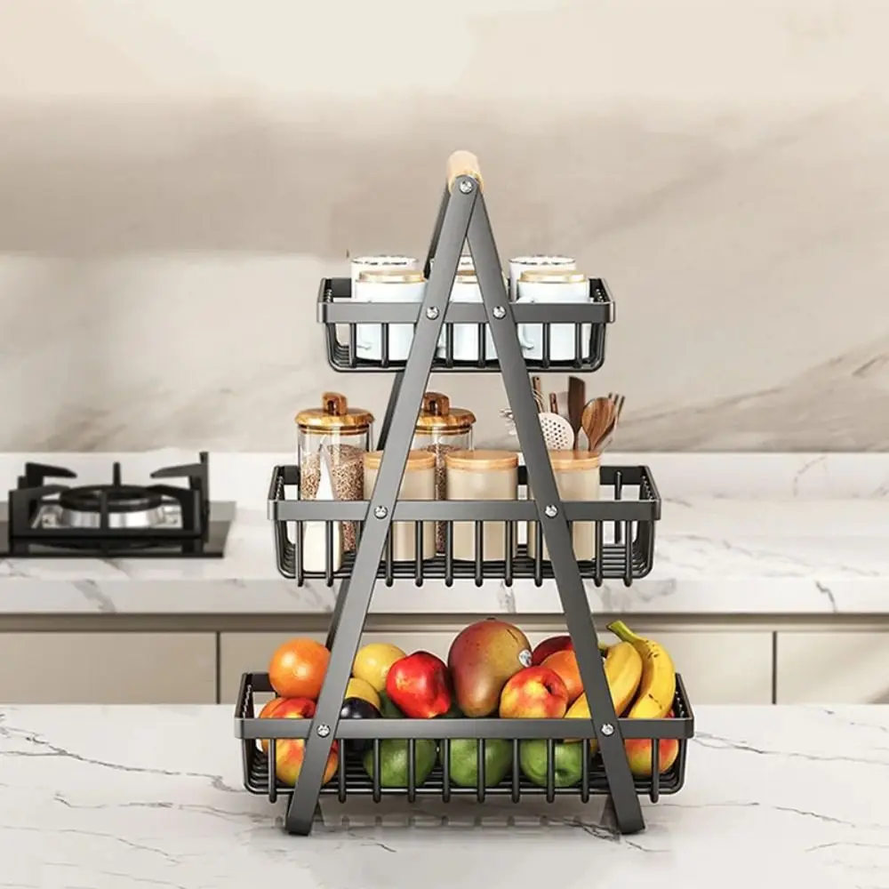 

2-Tier Design Portable Fruit Basket Space-Saving Versatile Kitchen Organizer Convenient 3-Tiers Design Vegetable Storage Basket