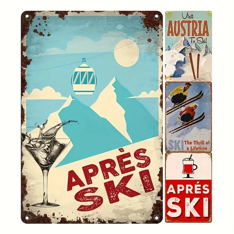 Retro Apres Ski Sign, Skiing Plaque, Vintage Home Bar Metal Plaque Man Cave Garden Coffee Shop Kitchen Bedroom Living Wall Decor