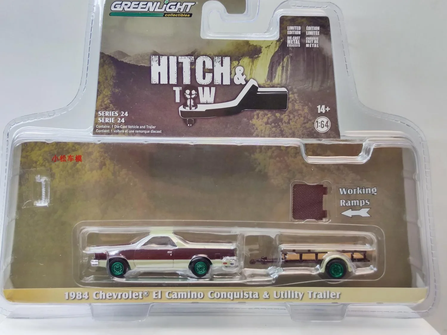 

1:64 1984 Chevrolet ElCamino Sport and Trailer Green Edition Collection of car models