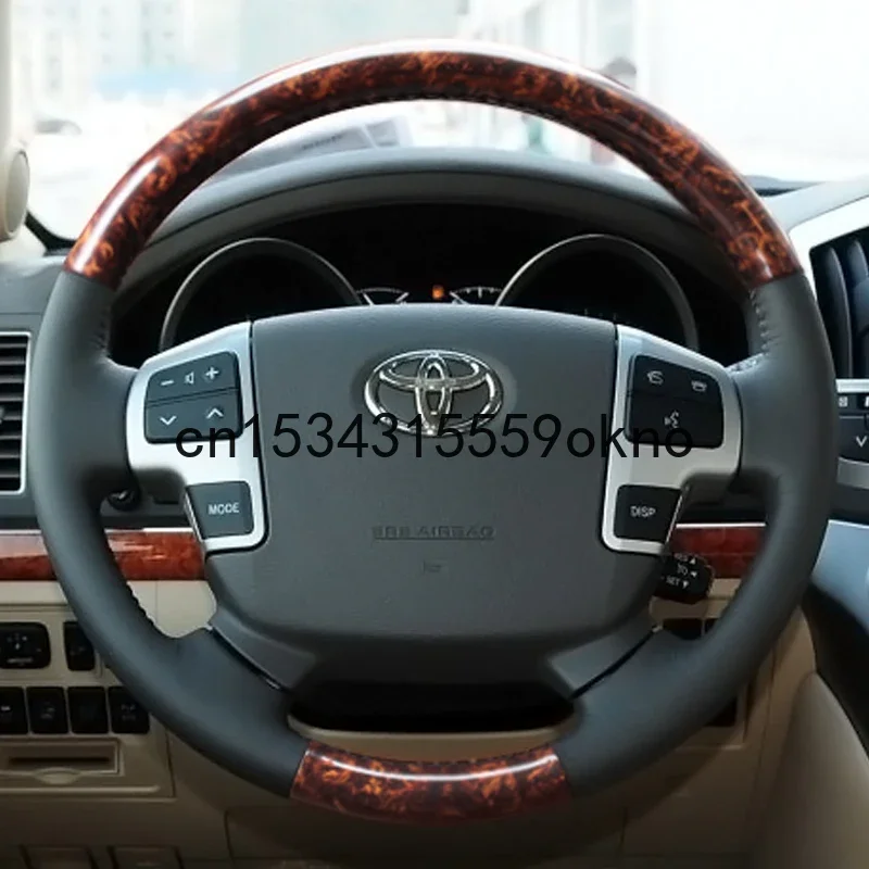 For Toyota Land Cruiser Prado CROWN Hand Stitched Car Steering Wheel Cover Imitation Peach Grain Leather Interior