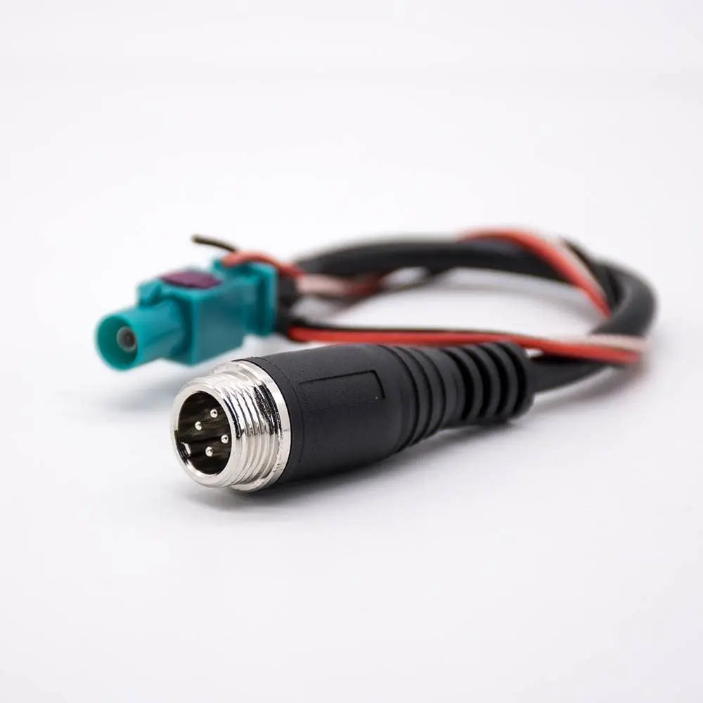 Fakra Z Type Connector Straight Male To GX12 4 Pin Male Assembly Wire Harness 2464 4C 22AWG+RG316 Cable