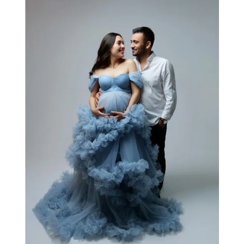 Pregnancy Gown for Photo Shoots | Bridal Robe with Flowy Tiered Tulle Skirt | Maternity Wedding & Prom Dress baby shower view 5