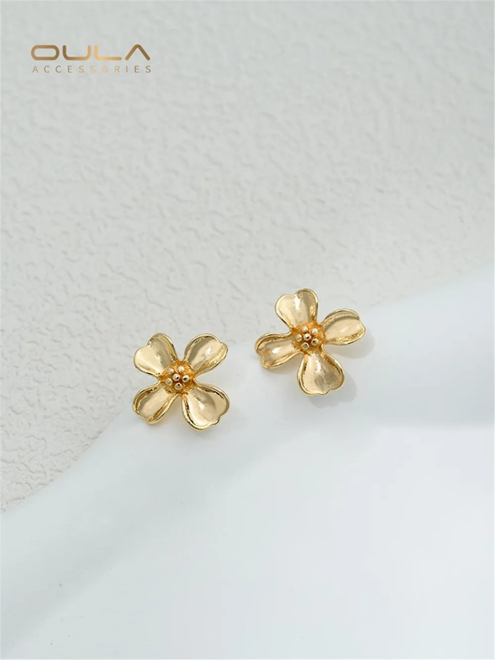 Color Preservation 14K Gold Covered Rose Flower Earrings 925 Silver Needle with Hanging Diy Hand Earrings Material