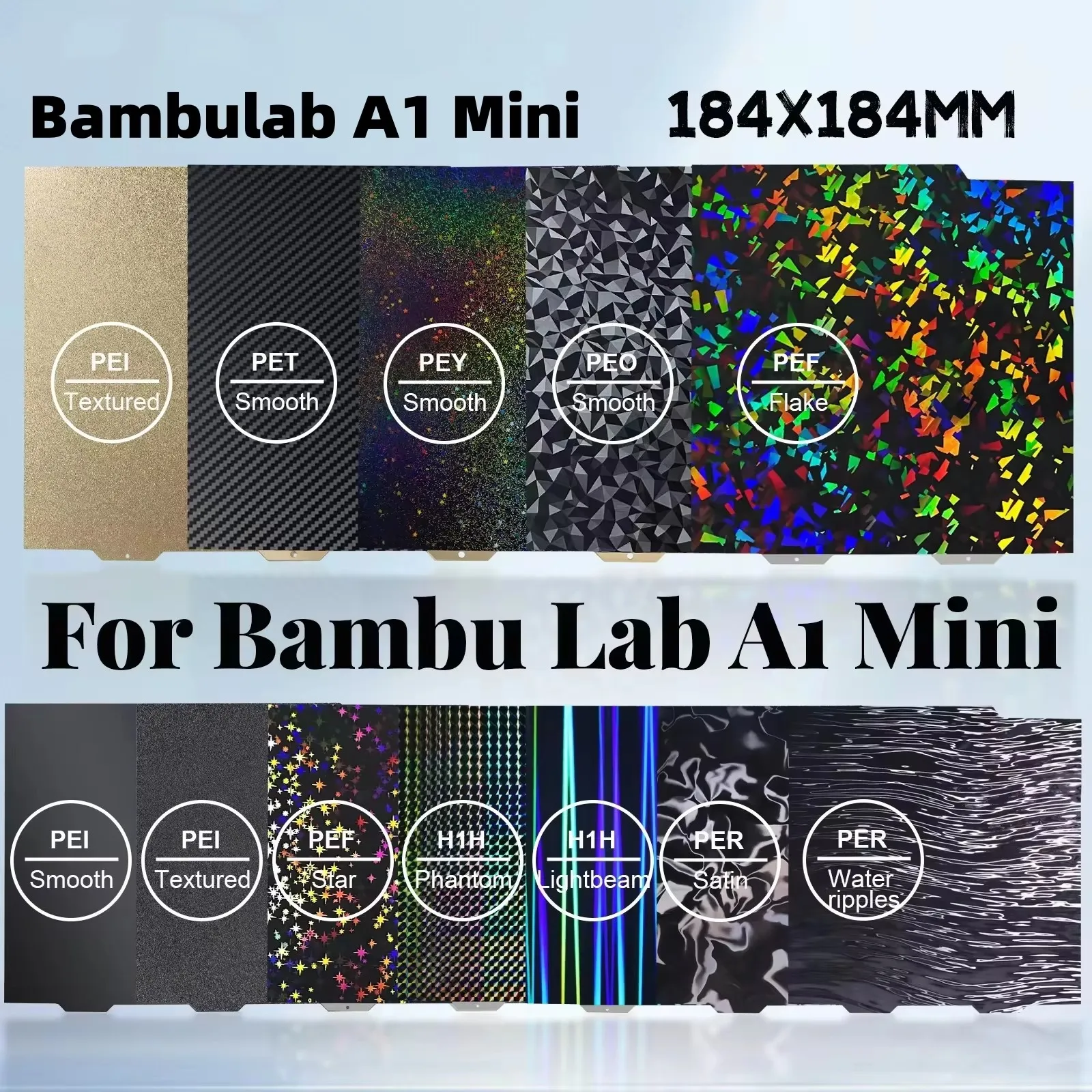 For Bambu Lab A1 Mini Build Plate Double Sided H1H PEY PEO PET PEI Bed Spring Steel Sheet Pei Sheet 184x184 for Bambulab A1 Mini