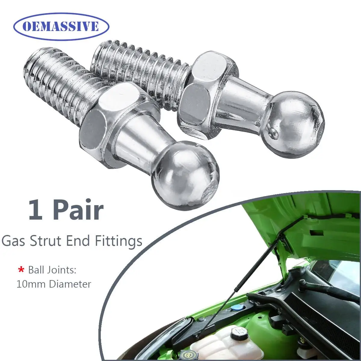 OEMASSIVE 10mm M8 Pair Boot Bonnet Lift Support Gas Strut End Fitting Ball Pin Joint Valve Spring Holders Universal