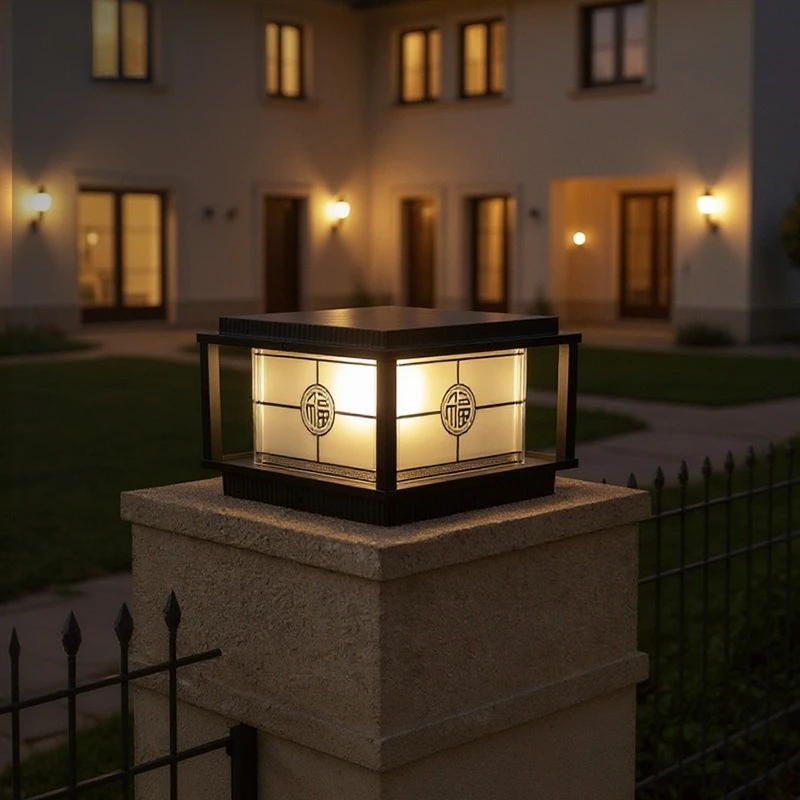 Solar Light Sensor Post Cap Lamp Waterproof Outdoor Square Pillar Light For Villa Garden Fence Decor