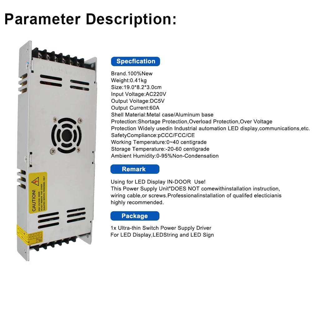 DC 5V Power Supply 60A Ultra Thin Led Driver For led strip Power Controller AC To DC Driver for LED Bar Light 300W