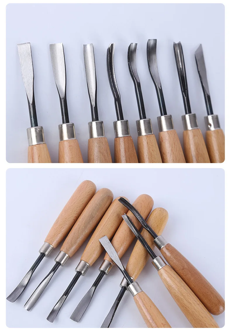 

8pcs Hand Wood Carving Tools Set Sharp Durable Manganese Steel DIY Chisel Wooden Handle Art Wood Carving Carving Knife