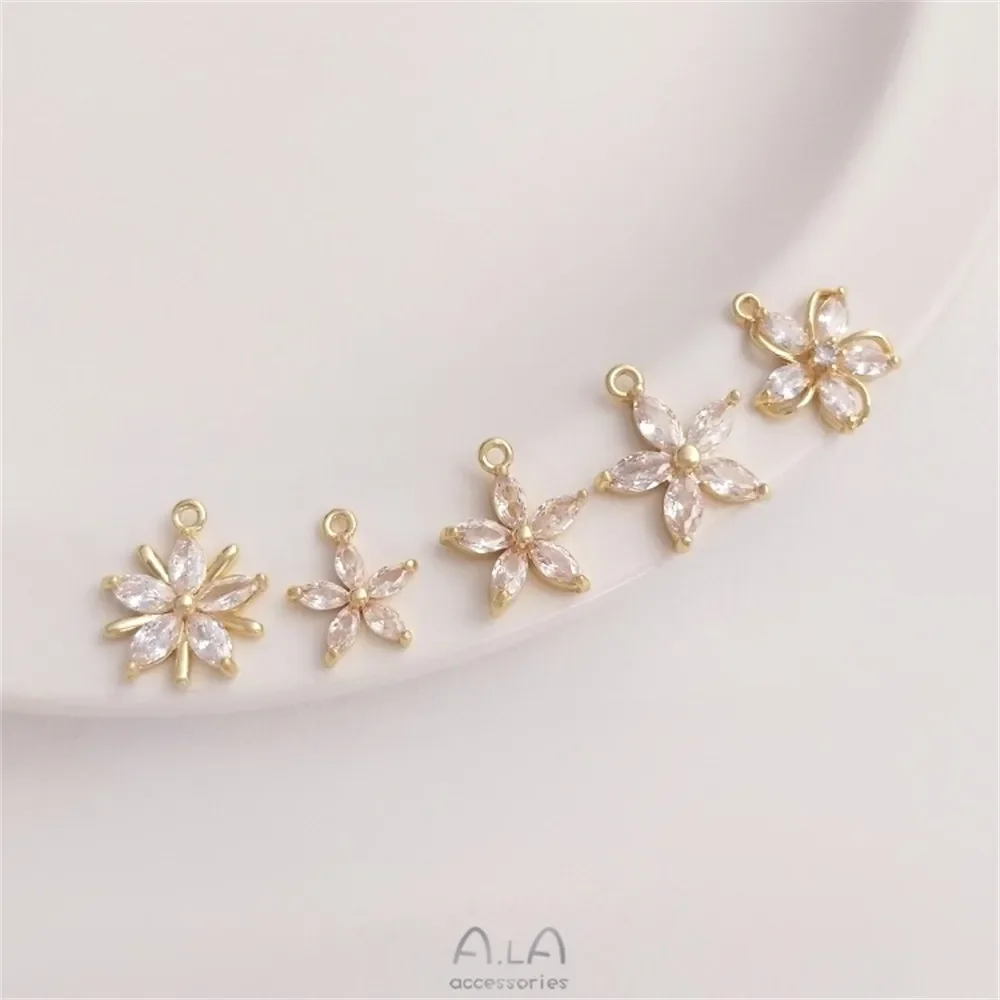 Zircon Peach Blossom and Cherry Blossom Daisy Pendant 14K Pack Gold Flower Shaped Pendant DIY Bracelet Earrings Jewelry Pendant