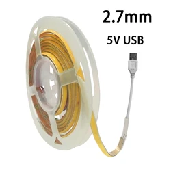 5V USB COB LED Strip Light 2.7mm Super Thin Strips 1m 2m Warm Cool White For Bedroom DIY Decoration Flexible Lighting Ribbon