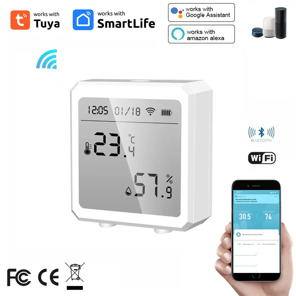 

WIFI Temperature And Humidity Sensor Indoor Tuya Smart Hygrometer Thermometer With LCD Display Support Alexa Google Assistant