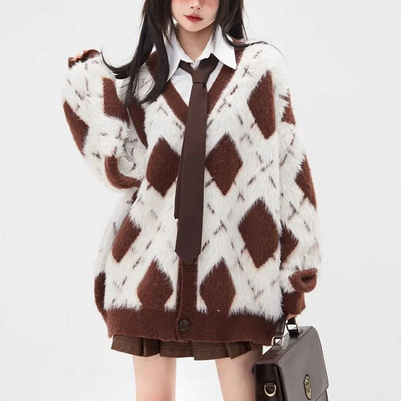 

Американский свободный кардиган с v-образным вырезом, вязаный свитер, повседневный свободный трикотаж для пар, мужской и женский удобный винтажный трикотаж