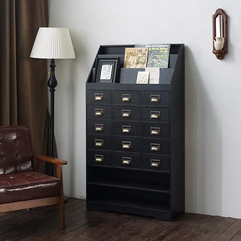 Medieval style, entrance cabinet, drawer storage, decorative magazine, product storage, bookshelf display, side cainet