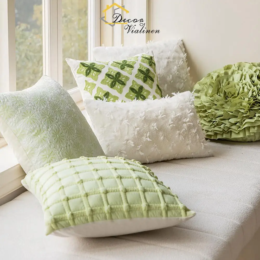 New modern minimalist style green cushion model room soft backrest homestay living room sofa pillowcase wholesale