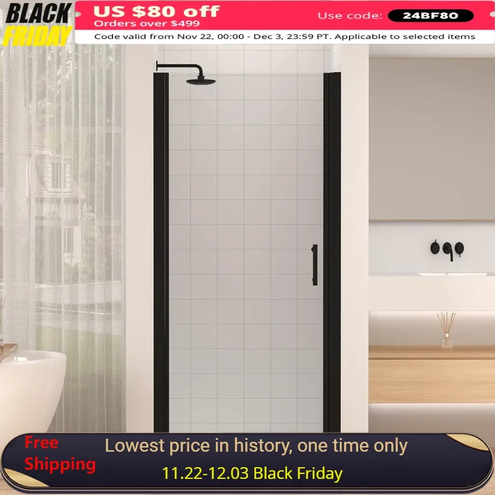 

Shower Door, 32 in.W X 72 in.H Semi Frameless Swing, Tempered Clear Glass, Reversible Installation, Shower Door