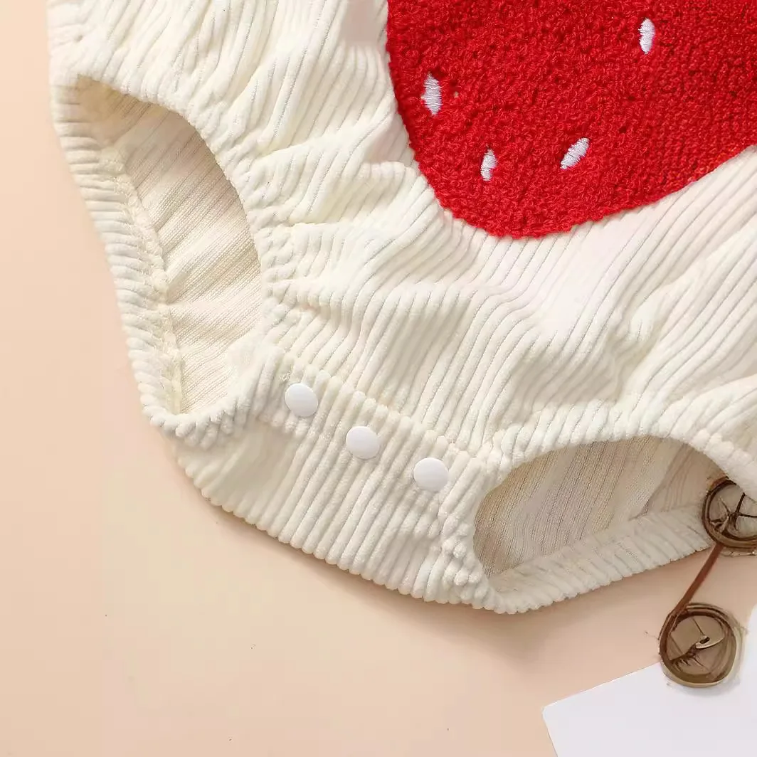 Cute and Cozy Towel Embroidered Strawberry Corduroy Camisole for Babies and Girls