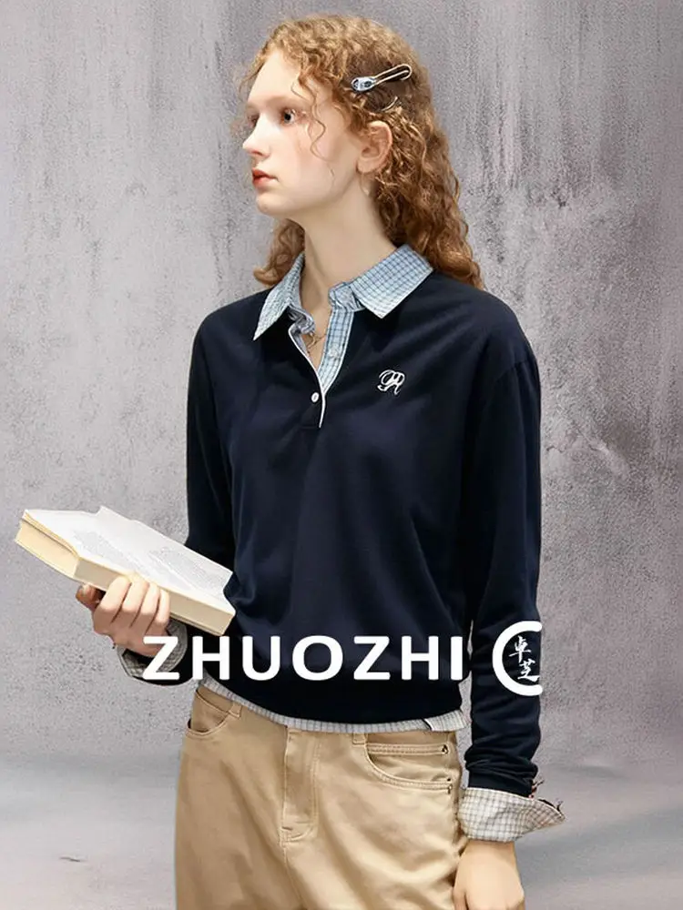 

Женский вязаный топ ZhuoZhi с эффектом двухслойности, длинный рукав, новинка зимы