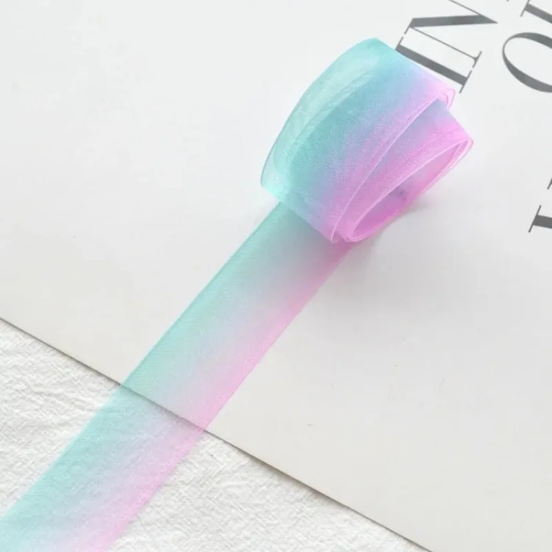 

5meters 25mm Gradient Rainbow Organza Ribbon Handmade Clothing Materials Wedding Gift Wrap Supplies DIY Hair Bow Accessories