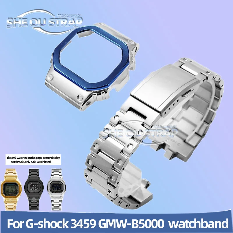 Modify Set stainless Steel Case Watchband For Casio G-SHOCK 3459 GMW-B5000 Small Silver Block Watch Case + strap